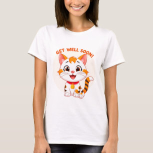 Camiseta Gato de Dibujos Animados Lindos Desea Pronta Recup