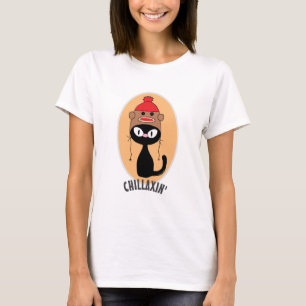 Camiseta Gato de dibujos animados negro CHILLAXIN' con somb