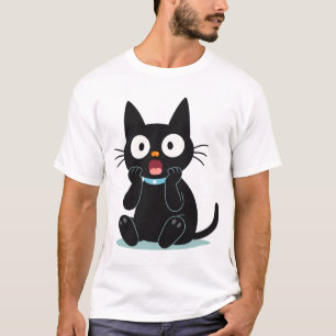Camiseta Gato de dibujos animados negro sorprendido