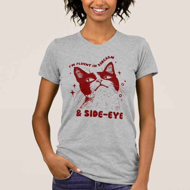 Camiseta Gato de Dibujos Animados "Soy Fluido En Sarcasmo y (Anverso)