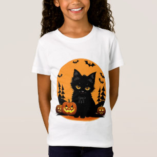 Camiseta Gato de dibujos animados y calabazas bajo luna lle