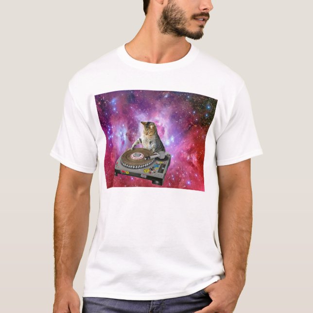 Camiseta Gato de DJ en espacio (Anverso)