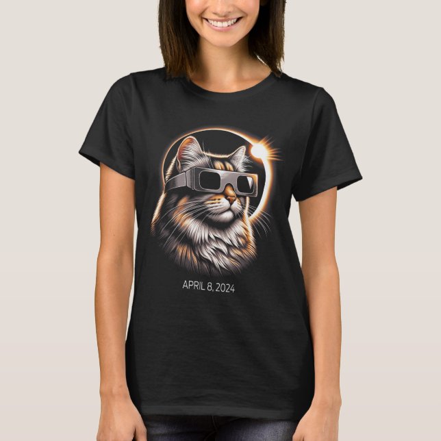 Camiseta Gato De Eclipse Solar Con Gles De Eclipse Solar (Anverso)
