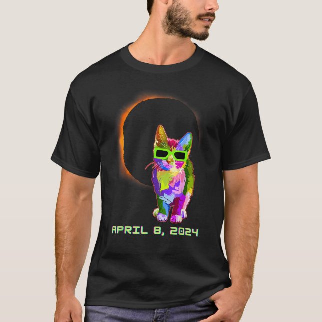 Camiseta Gato de eclipse solar que lleva gafas de eclipse (Anverso)