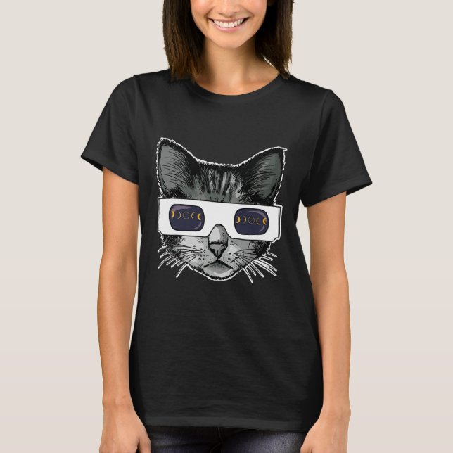 Camiseta Gato De Eclipse Solar Usando Gafas De Eclipse Sola (Anverso)