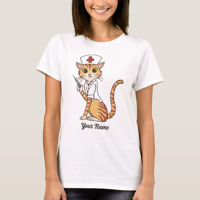 Camiseta Gato de enfermería - Ginger Tabby Enfermera a un a (Anverso)