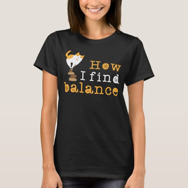 Camiseta Gato de equilibrio de roca Kitten Zen apilando pie (Anverso)