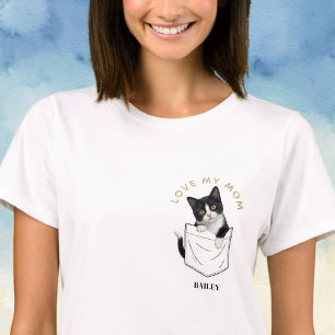 Camiseta Gato de Esmoquin Adorable en Bolsillo con Nombre P