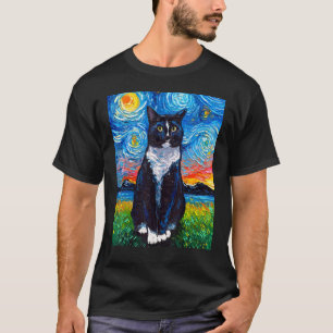 Camiseta Gato de esmoquin negro y blanco Arte de la noche e