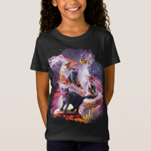 Camiseta Gato De Espacio Láser Galaxico En Burger Pizza Don