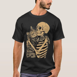 Camiseta Gato de esqueleto abrazando - Gato gótico lindo re