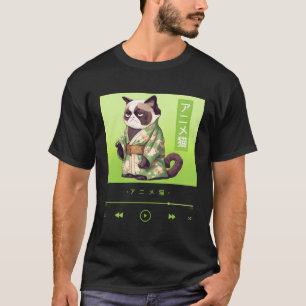Camiseta Gato De Estilo Japonés Adorable Con Elegante Kimon