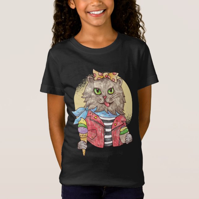 Camiseta Gato de estilo rockabilly (Anverso)