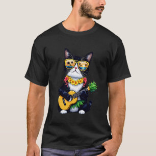 Camiseta Gato de etiqueta hawaiano y vacaciones de verano d