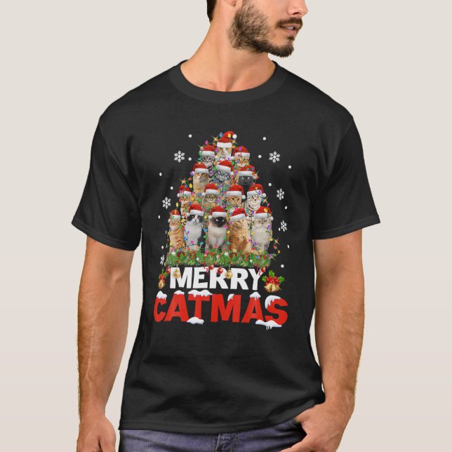 Camiseta Gato de Feliz Navidad Navidades Pajamas X Mas Feo (Anverso)