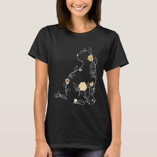 Camiseta Gato de flor marrón gráfico marrón