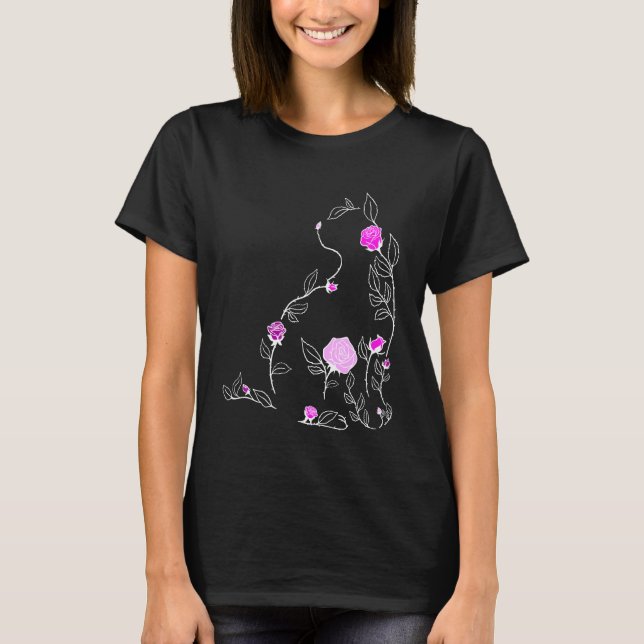 Camiseta Gato de flor rosa gráfico rosa (Anverso)