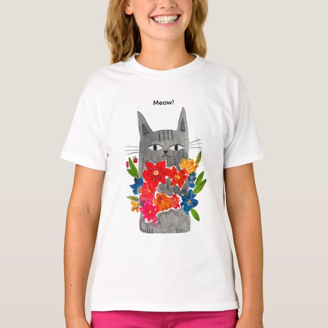 Camiseta Gato de flores (Anverso)