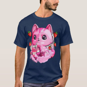 Camiseta Gato de fresa de leche lindo Kawaii Kitten Anime R