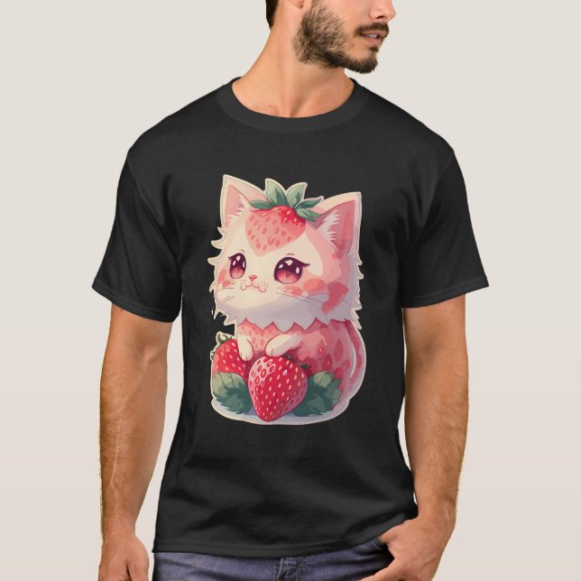 Camiseta Gato de fresa dulce Kawaii Anime - Gato de fresa (Anverso)