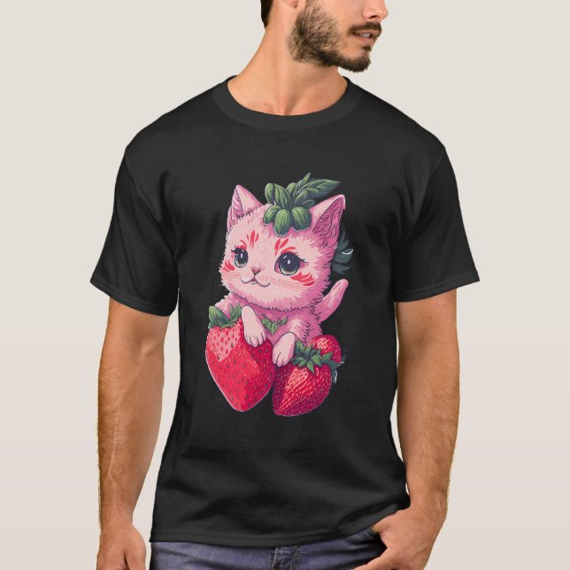 Camiseta Gato de fresa dulce Kawaii Anime - Gato de fresa (Anverso)