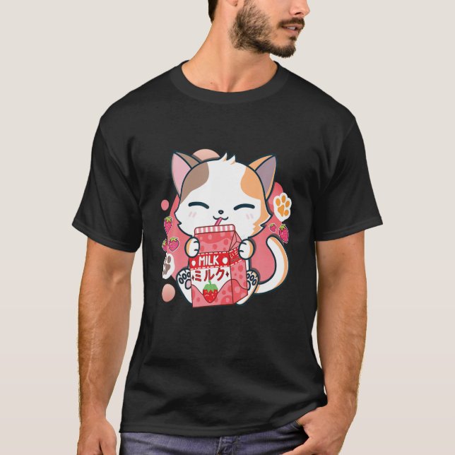 Camiseta Gato de fresa Kawaii Anime japonés Neko Gir (Anverso)