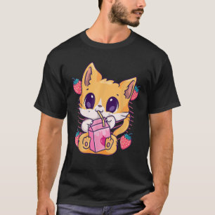 Camiseta Gato de fresa Kawaii Kitten Anime Neko
