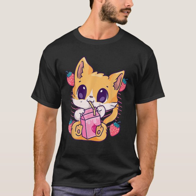 Camiseta Gato de fresa Kawaii Kitten Anime Neko (Anverso)