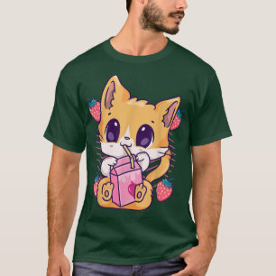 Camiseta Gato de fresa Kawaii Kitten Anime Neko