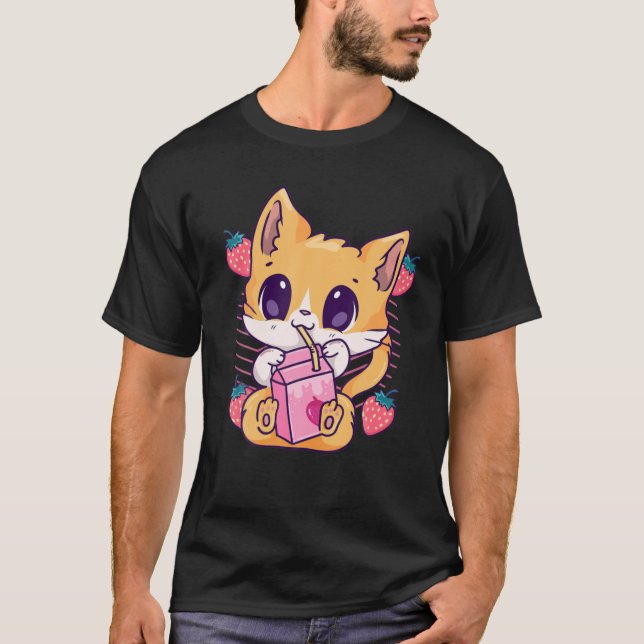 Camiseta Gato de fresa Kawaii Kitten Anime Neko (Anverso)