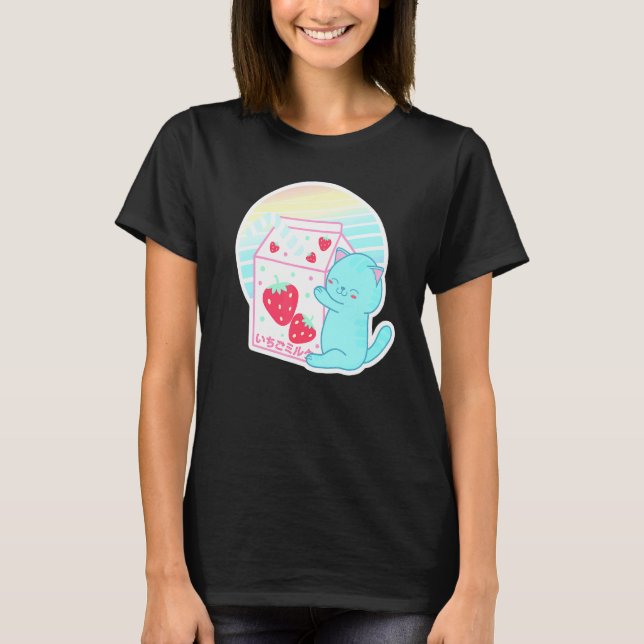 Camiseta Gato de fresa Vaporwave 90 Fresa japonesa M (Anverso)