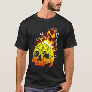 Camiseta Gato de Fuego Quemando Cabeza Cráneo Cabeza Hueso