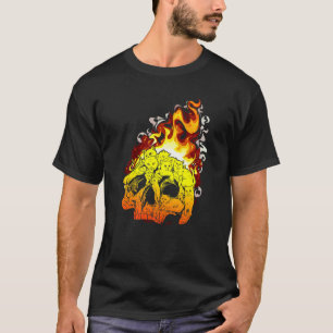 Camiseta Gato de Fuego Quemando Cráneo Cabeza Hueso Cráneo
