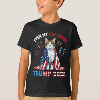Camiseta Gato de fuegos artificiales con bandera de EE. UU.
