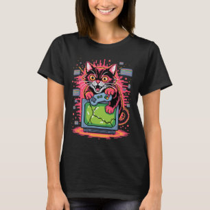 Camiseta Gato de furia pixelada jugador retro fallo en esti