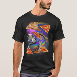 Camiseta Gato de galaxia en el espacio Gato montando pizza 