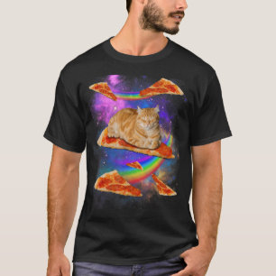 Camiseta Gato de galaxia en el espacio gatos montando pizza