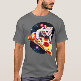 Camiseta Gato de galaxia montando una rebanada de pizza