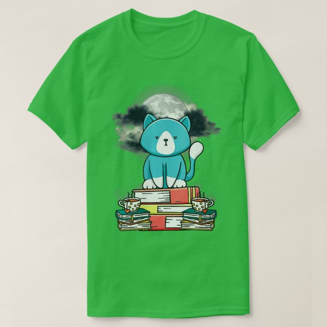 Camiseta Gato de gatito bebiendo té lecturas libros de lect (Diseño del anverso)