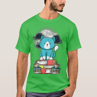 Camiseta Gato de gatito bebiendo té lecturas libros de lect