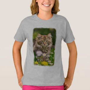Camiseta Gato de gatito de Maine lindo en prado de flores -