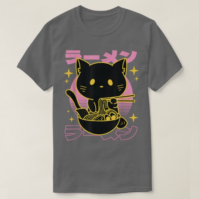Camiseta Gato de gato Ramen japonés Kawaii lindo gato anime (Diseño del anverso)