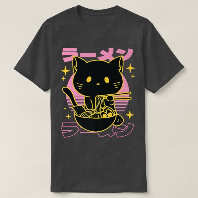 Camiseta Gato de gato Ramen japonés Kawaii lindo gato anime (Diseño del anverso)