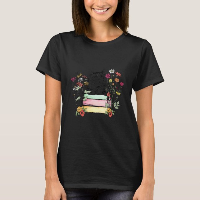 Camiseta Gato De Gato Y Libro Floral Retro (Anverso)