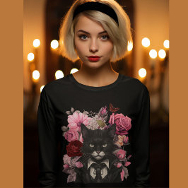Camiseta Gato de gótico y rosas Góticos gatos negros y blan