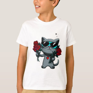 Camiseta Gato de Guay con gafas que sostienen Rosas Estrell