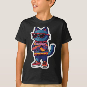 Camiseta Gato de Guay con Sungles Estilo Retro Gracioso Ani