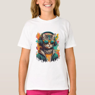 Camiseta Gato de Guay Groovy con audífonos escuchando músic