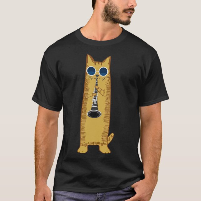 Camiseta Gato de Guay Jugando El Clarinet Diseño Hippy Hips (Anverso)