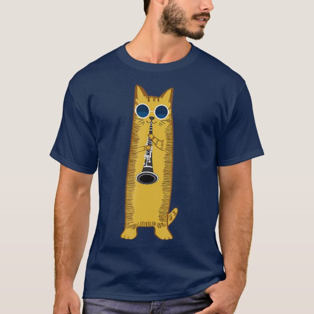 Camiseta Gato de Guay Jugando El Diseño Clarinet Hippy Kitt (Anverso)